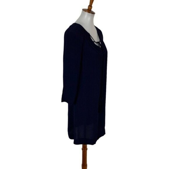 Diane Von Furstenberg Navy Boho Tassel Tie Tunic Dress Rayon Flowy Chic 4 - Picture 4 of 7